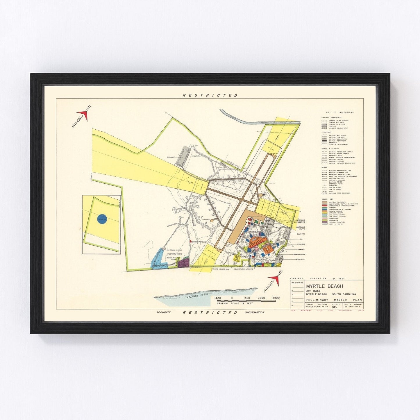 Vintage map of Myrtle Beach Air Base, Horry County, SC, 1952