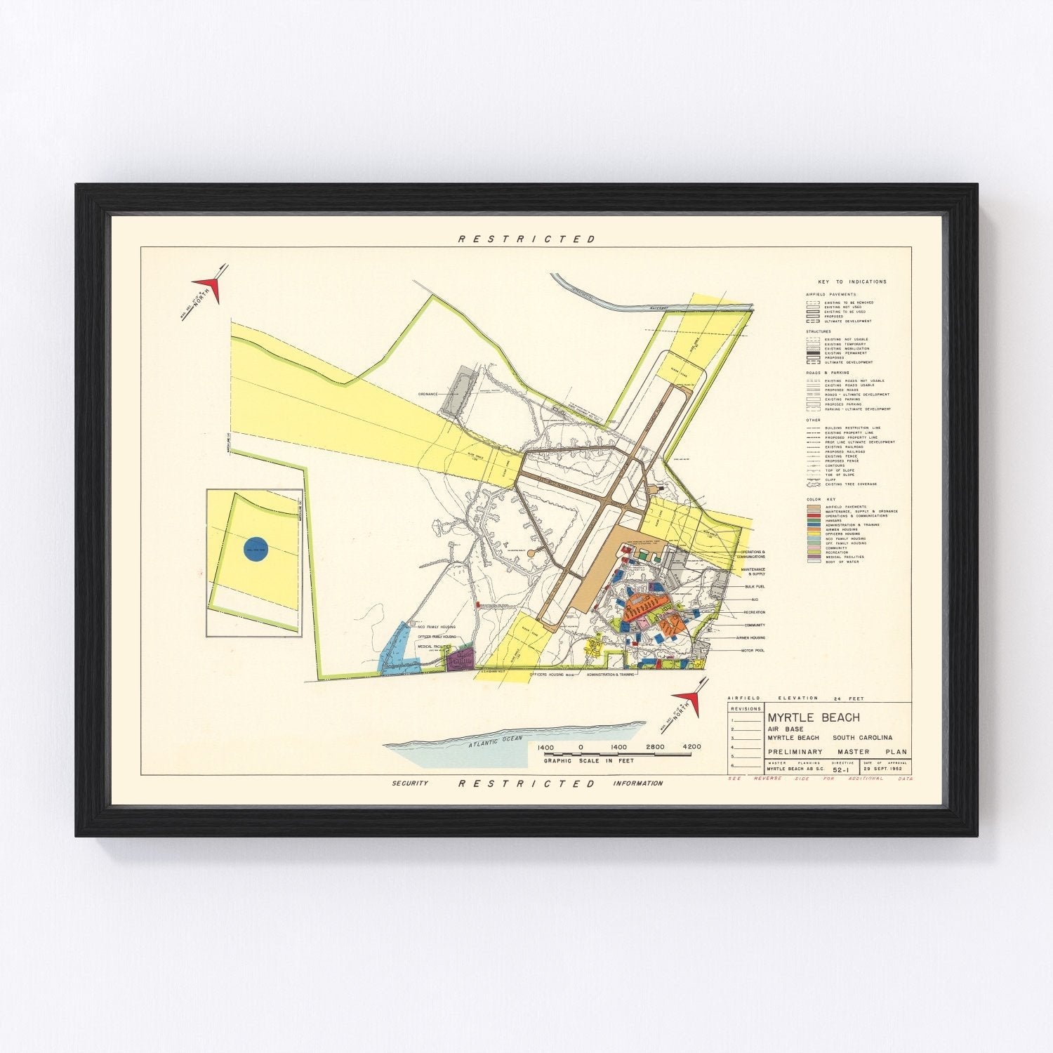 Vintage map of Myrtle Beach Air Base, Horry County, SC, 1952