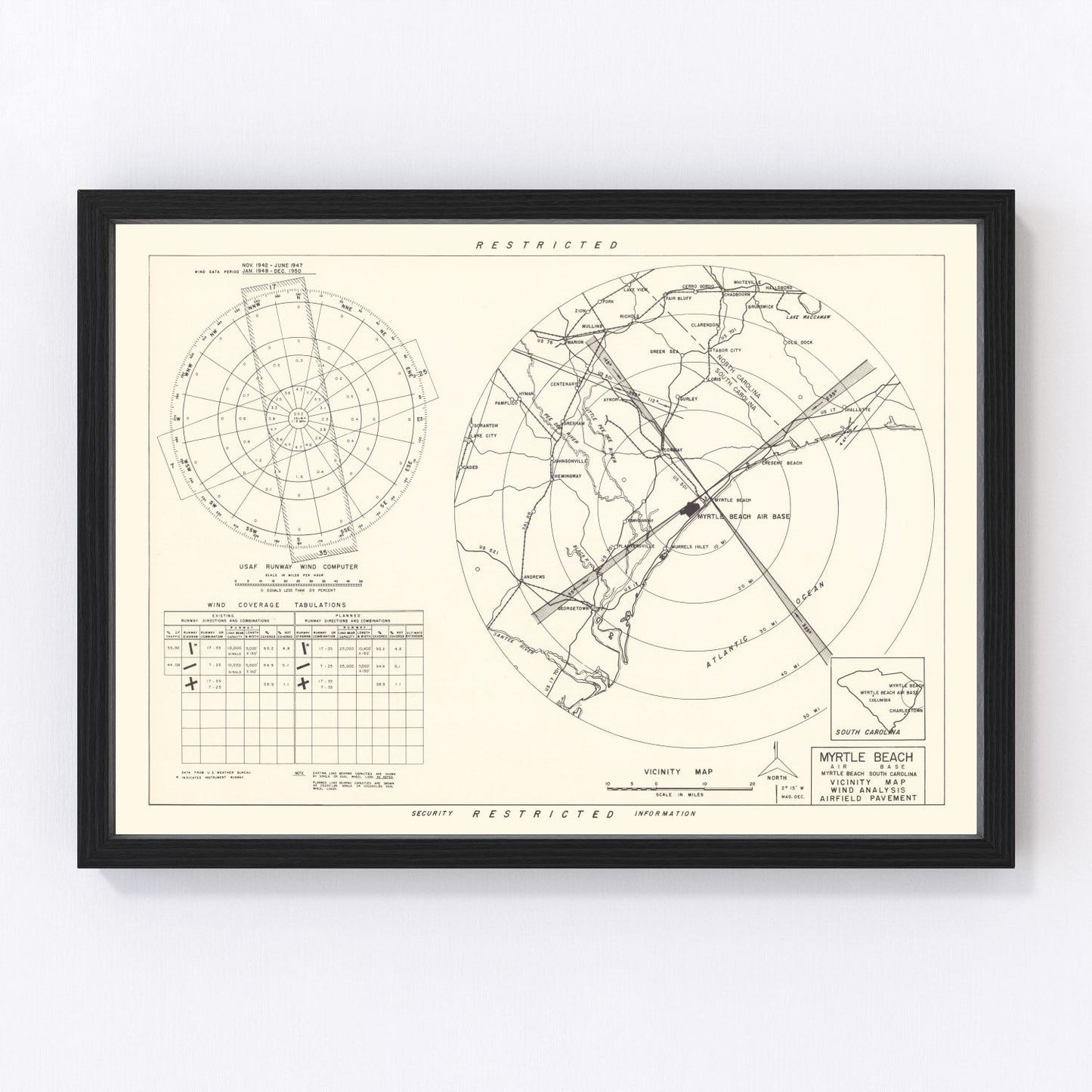 vintage map of Myrtle Beach Air Base vicinity, South Carolina, 1952