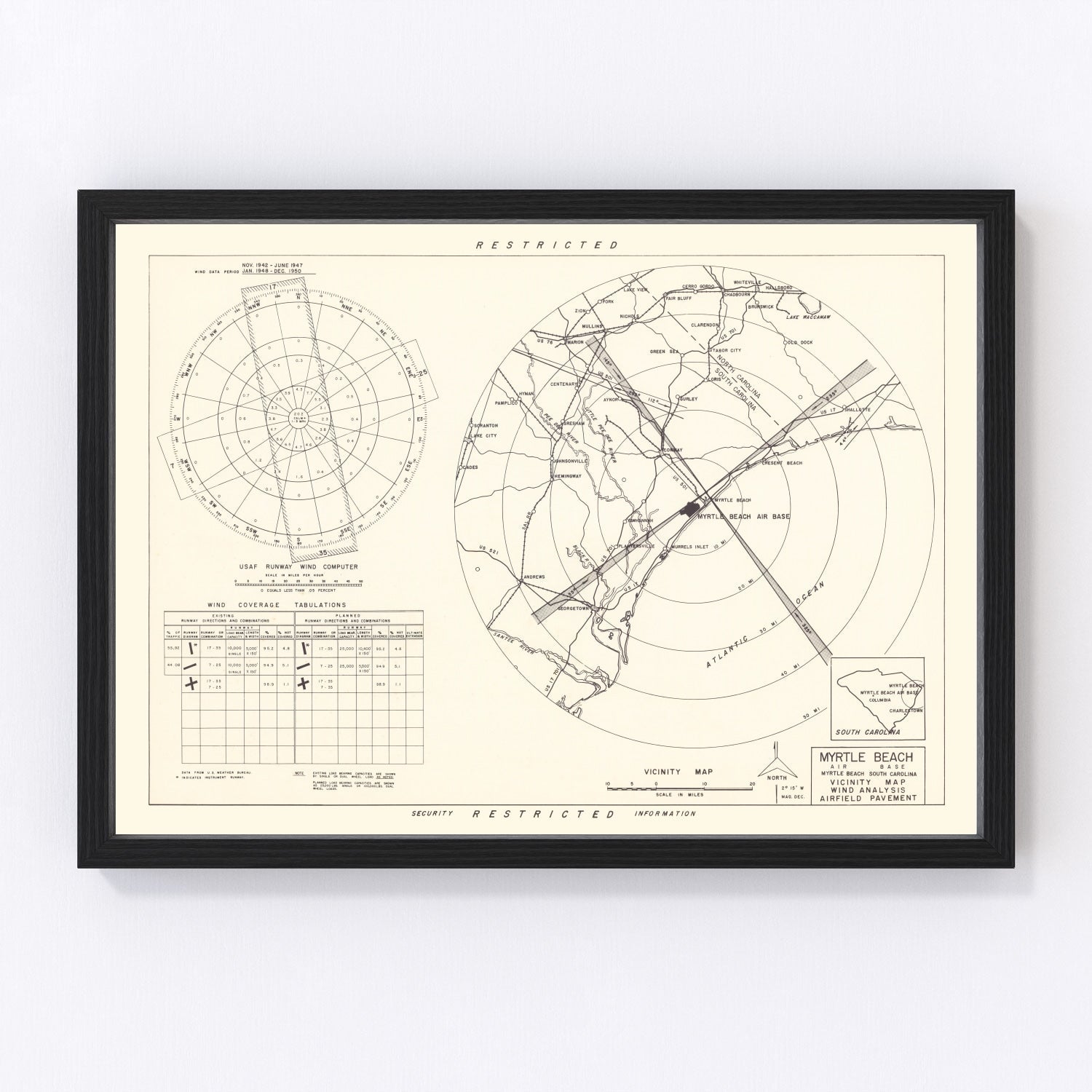vintage map of Myrtle Beach Air Base vicinity, South Carolina, 1952