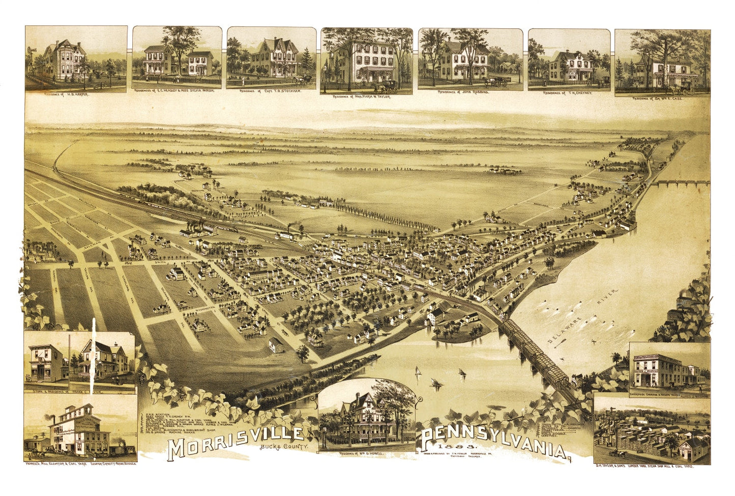 Vintage Map of Morrisville, Pennsylvania, 1893