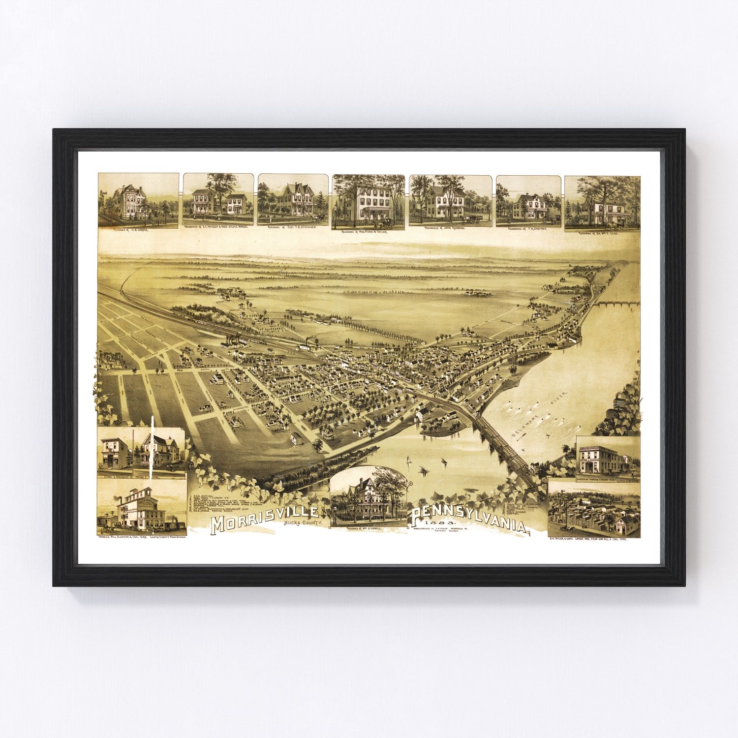 Vintage map of Morrisville, Bucks County, Pennsylvania, 1893