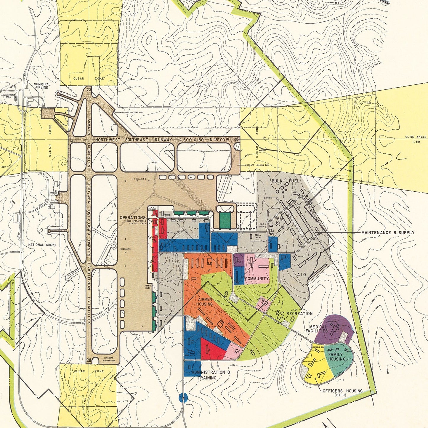 Vintage Map of Raleigh-Durham Municipal Airport, North Carolina, 1952