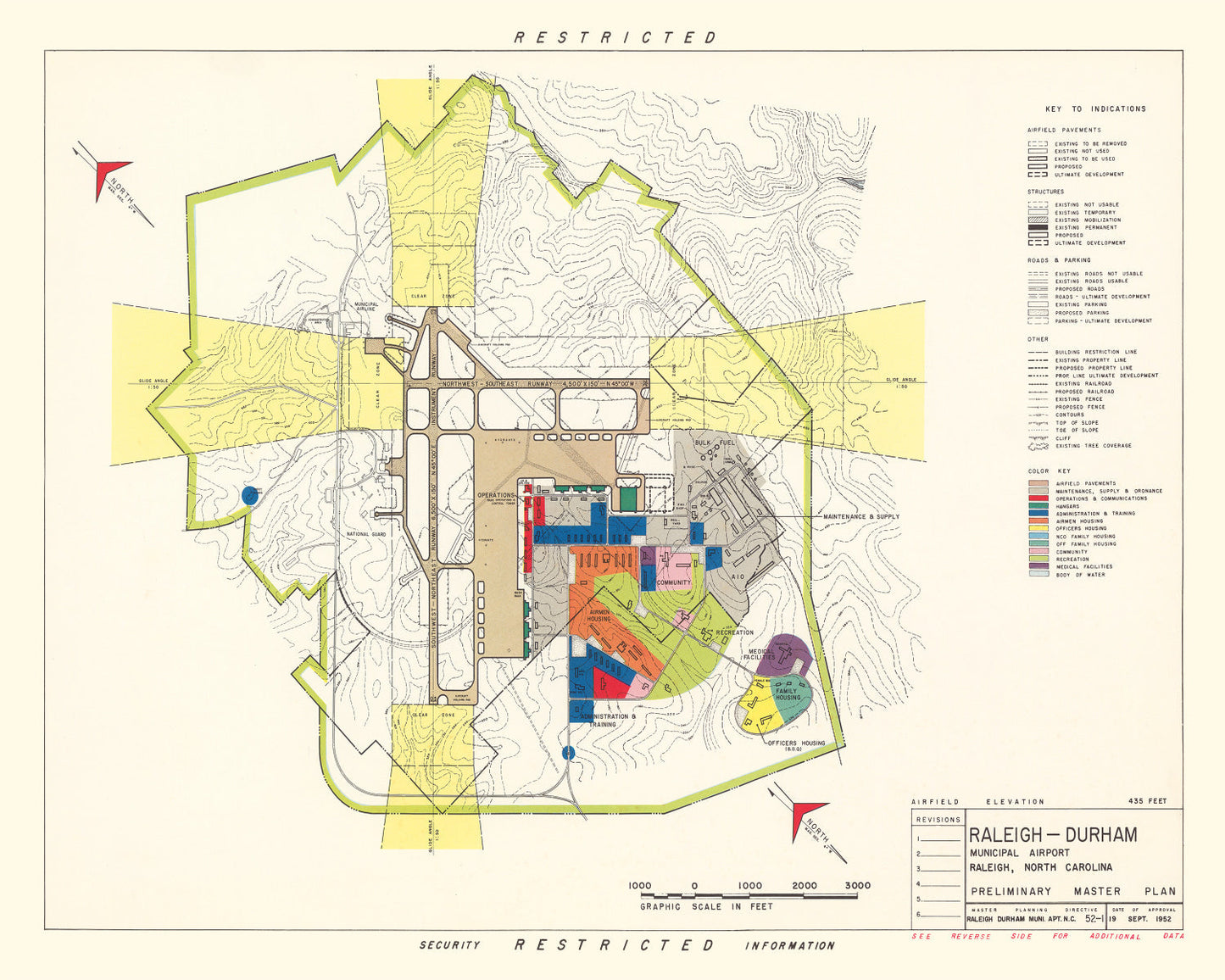 Vintage Map of Raleigh-Durham Municipal Airport, North Carolina, 1952
