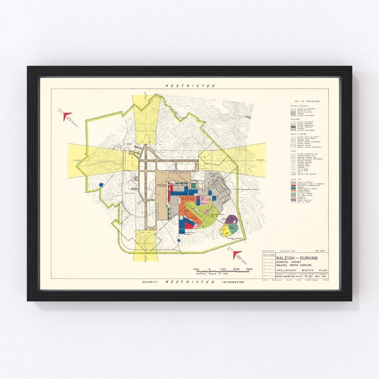 Vintage map of Raleigh-Durham Municipal Airport, 1952