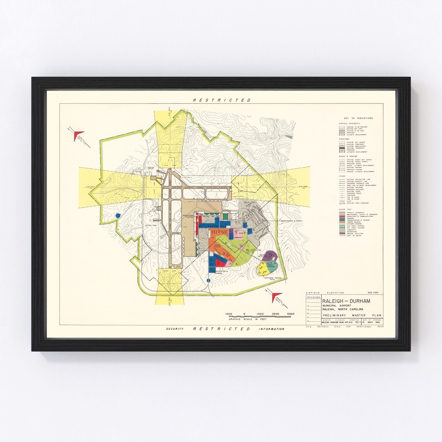 Vintage map of Raleigh-Durham Municipal Airport, 1952
