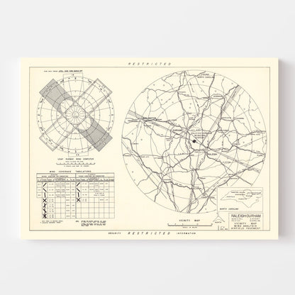 Vintage Map of Raleigh-Durham Municipal Airport, North Carolina, 1952