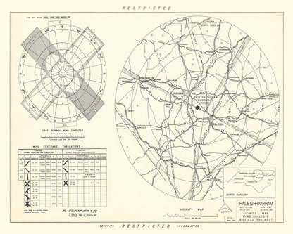 Vintage Map of Raleigh-Durham Municipal Airport, North Carolina, 1952