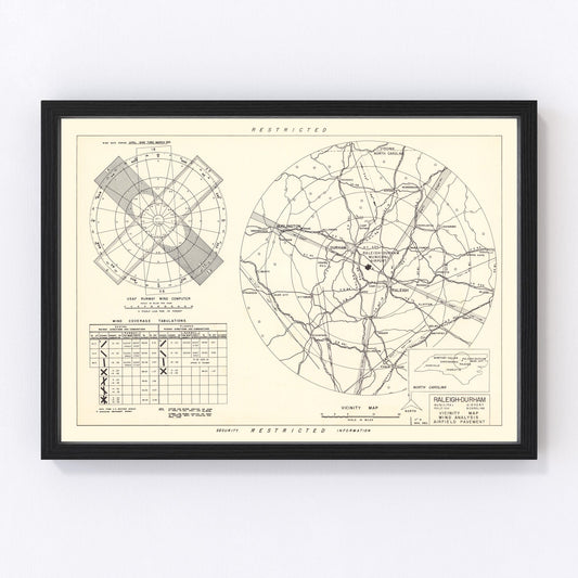 vintage map of Raleigh-Durham Municipal Airport vicinity, North Carolina, 1952