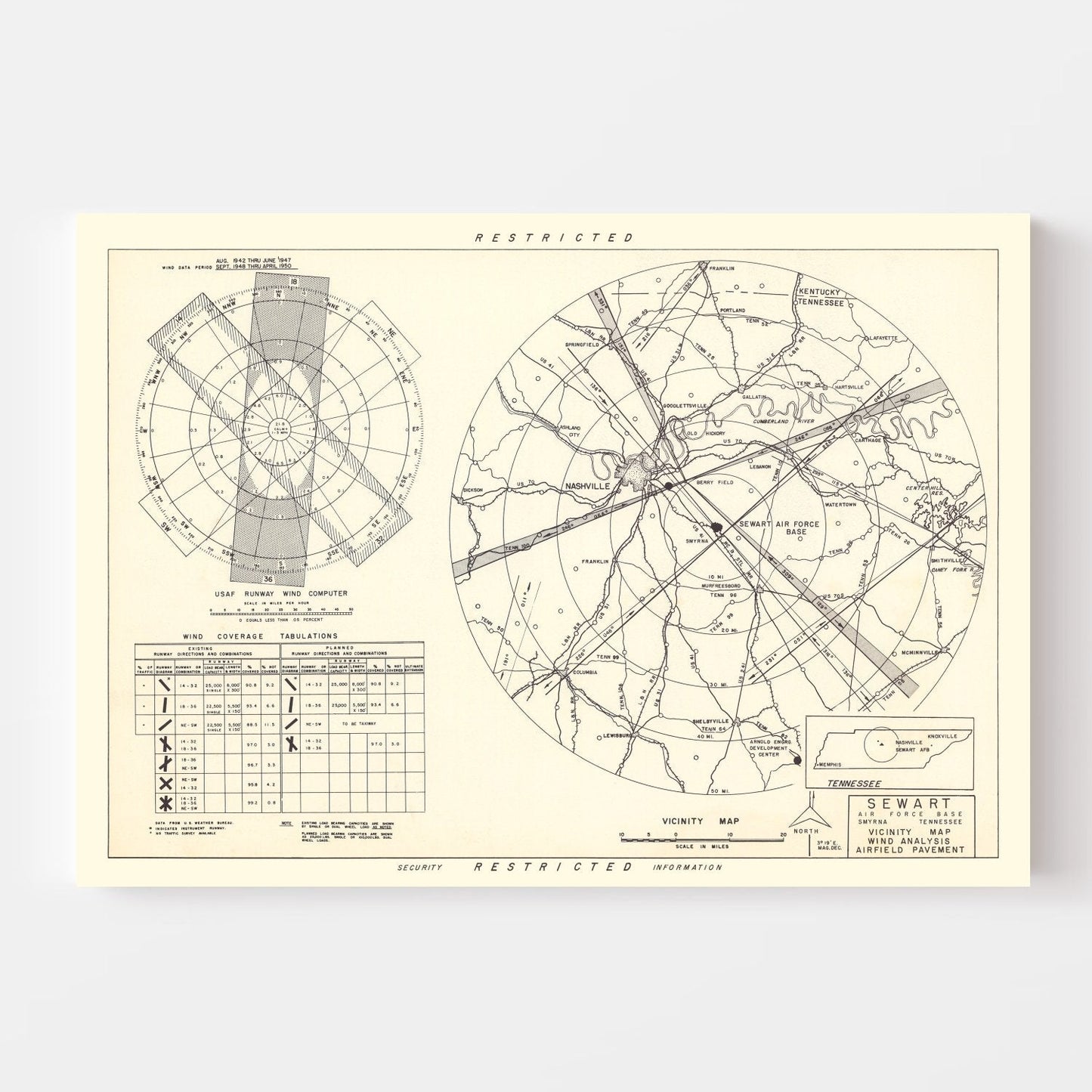 Vintage Map of Smyrna, Tennessee, 1952