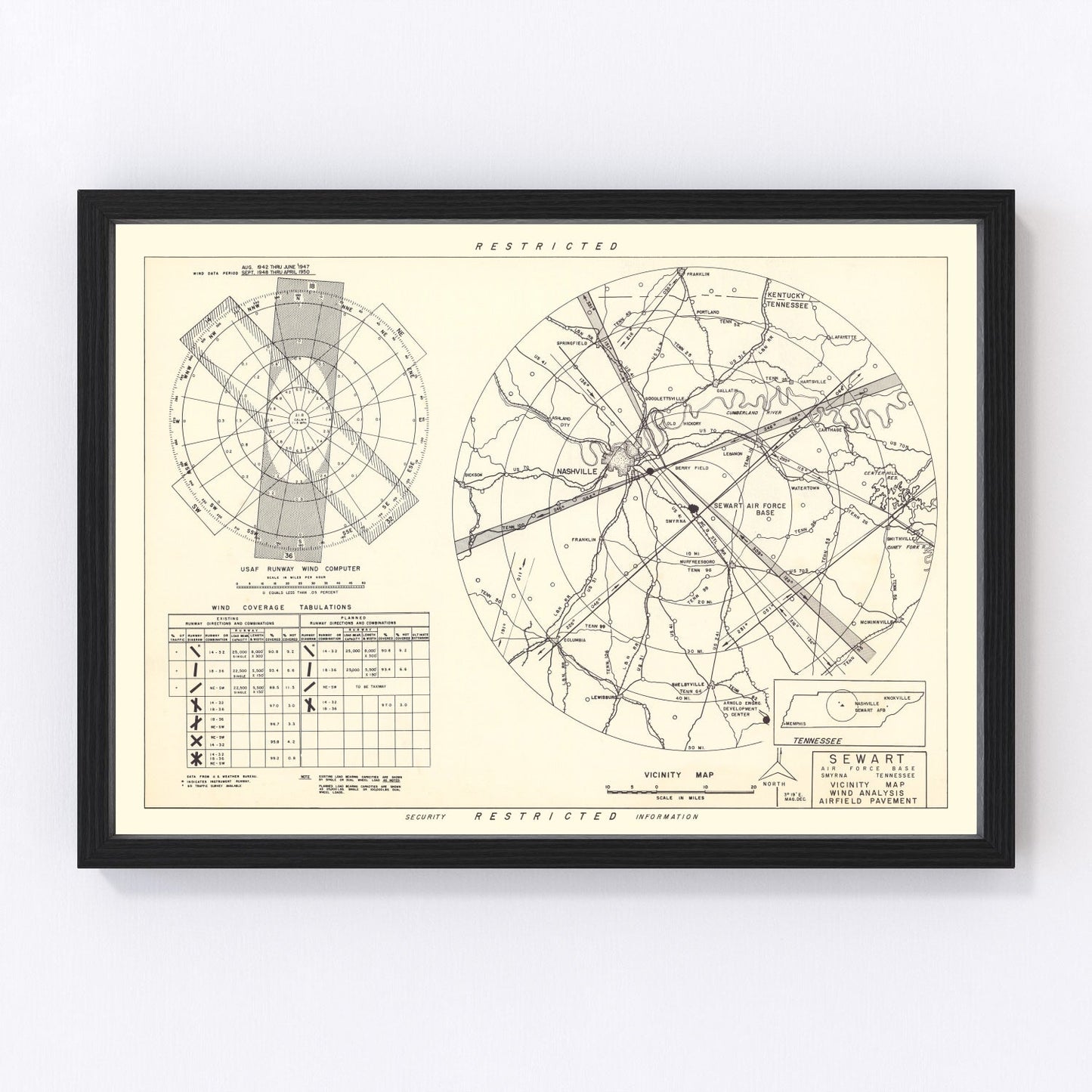 Vintage map of Smyrna, Tennessee, 1952