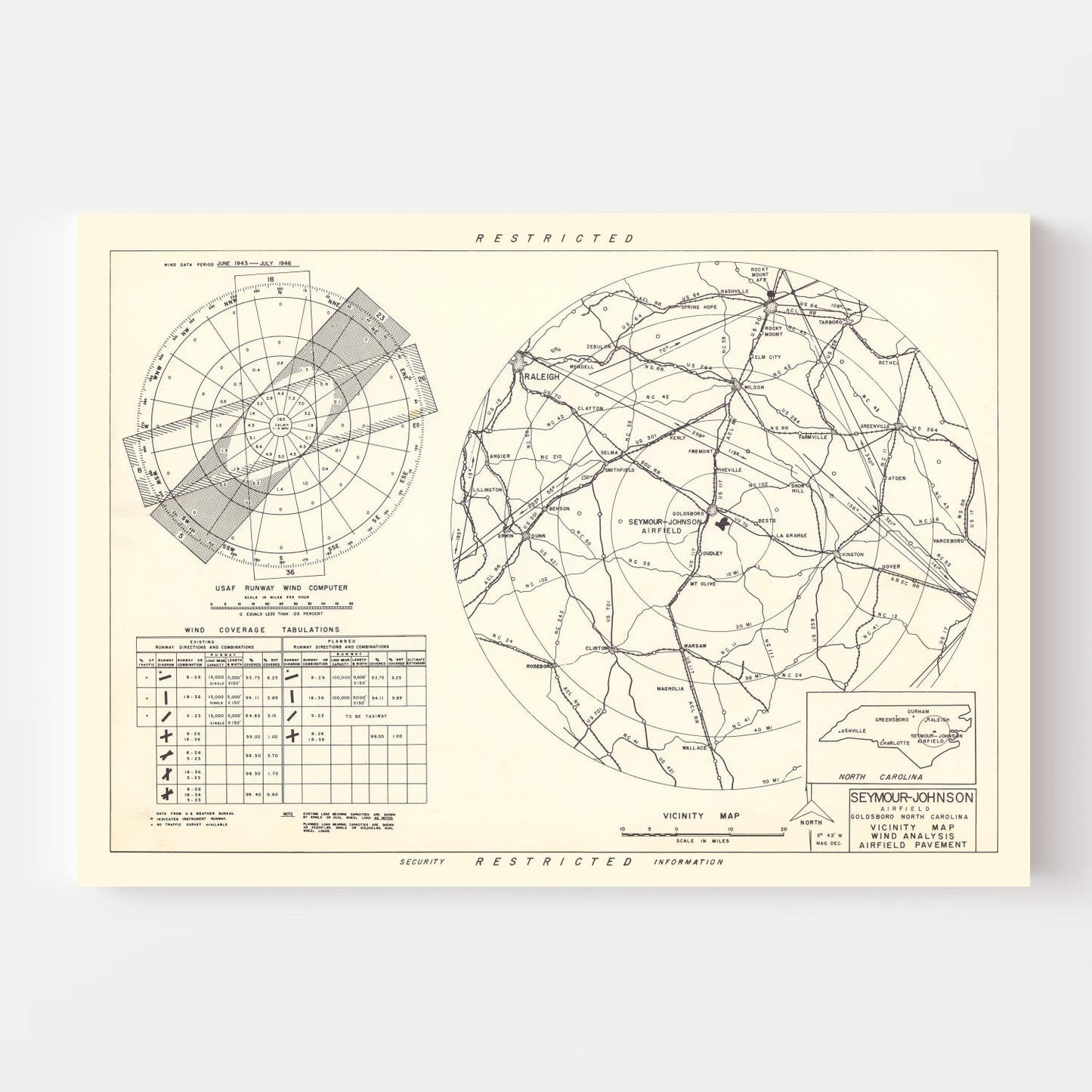 Vintage Map of Goldsboro, North Carolina, 1953
