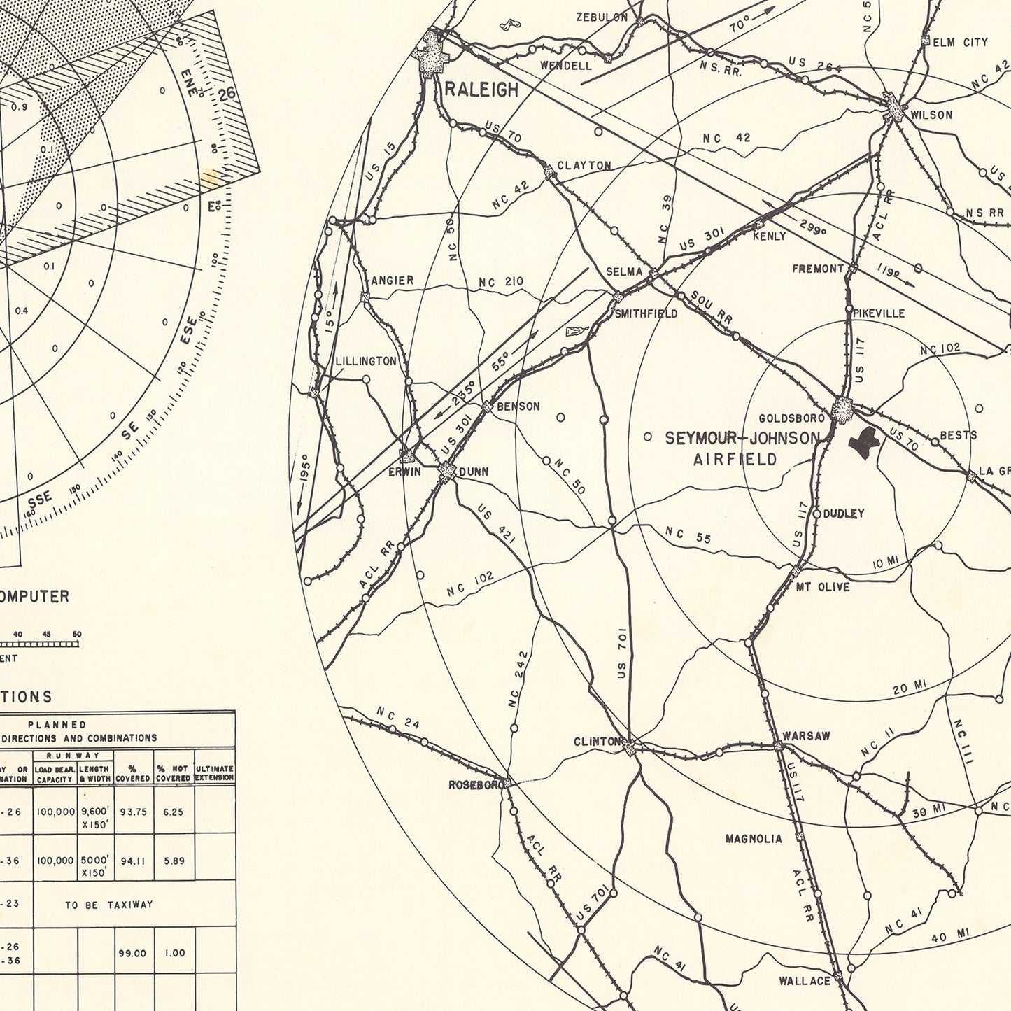 Vintage Map of Goldsboro, North Carolina, 1953