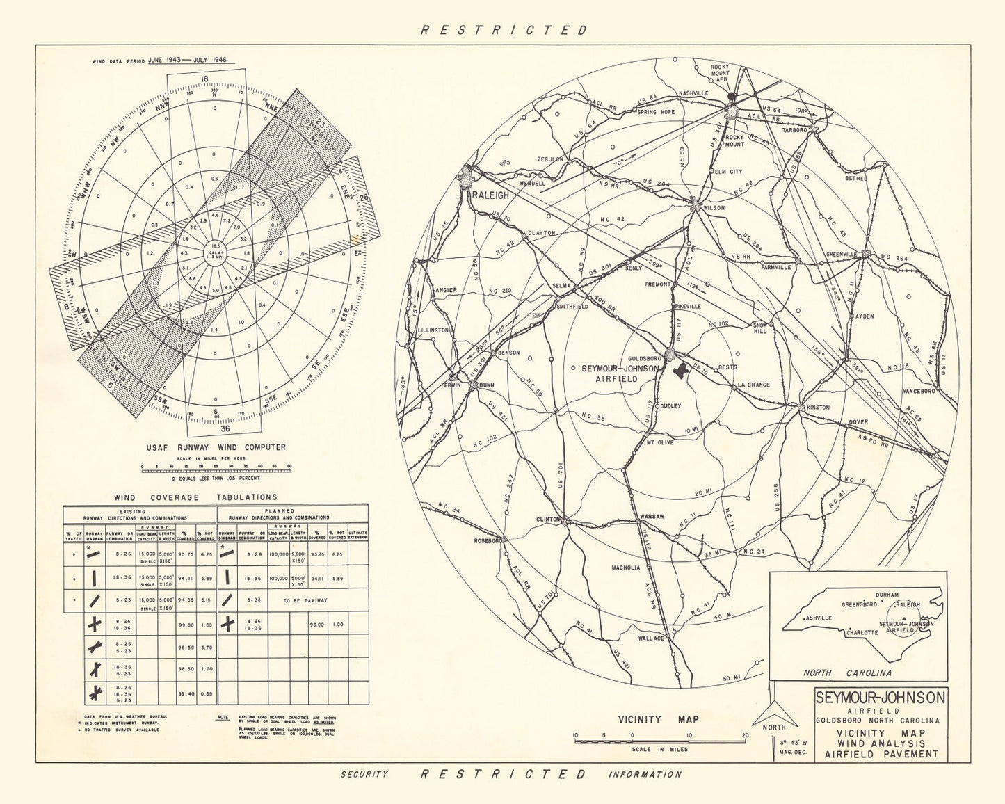 Vintage Map of Goldsboro, North Carolina, 1953