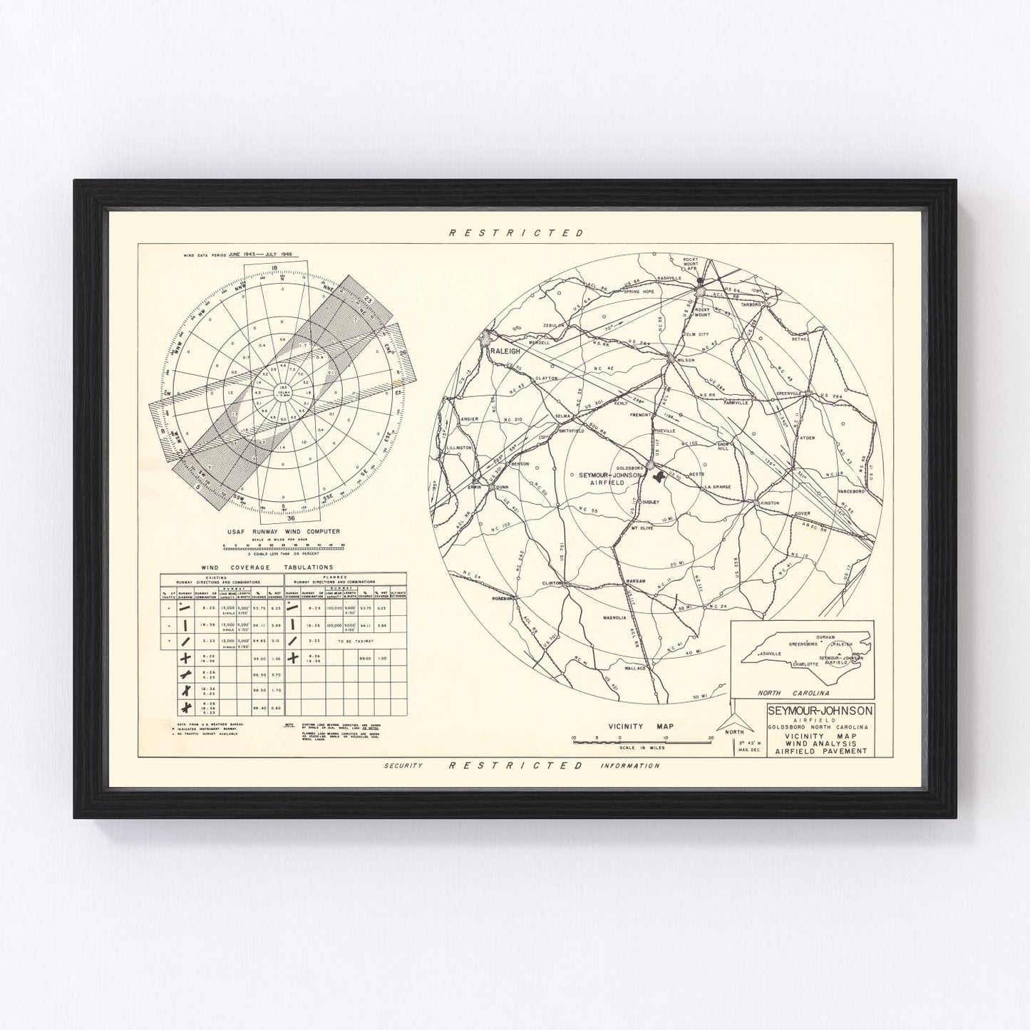 vintage map of Goldsboro, North Carolina, 1953