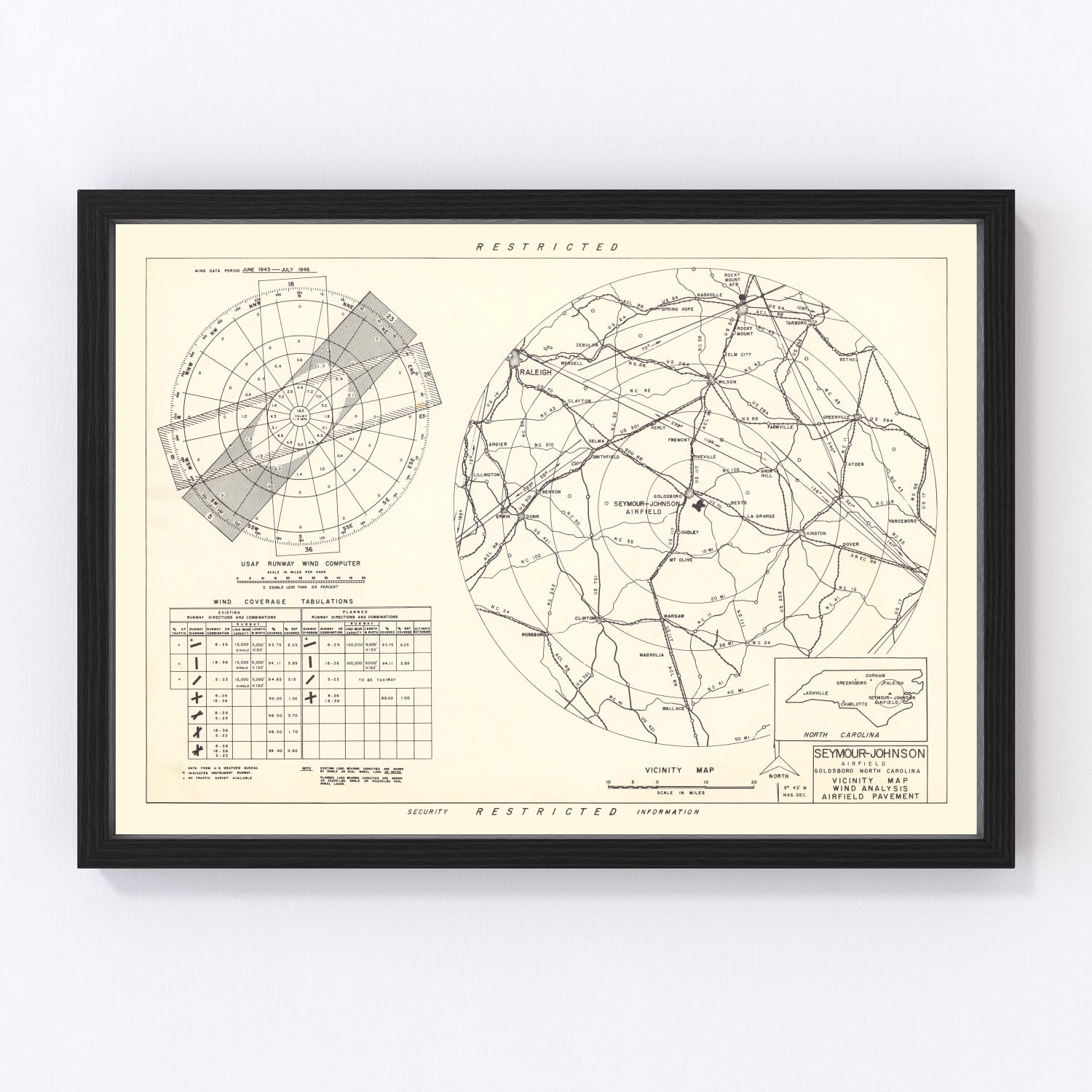 vintage map of Goldsboro, North Carolina, 1953