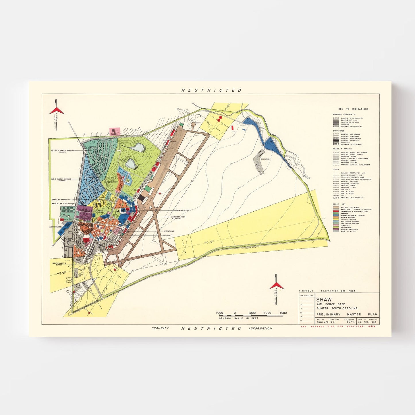 Vintage Map of Sumter, South Carolina, 1953