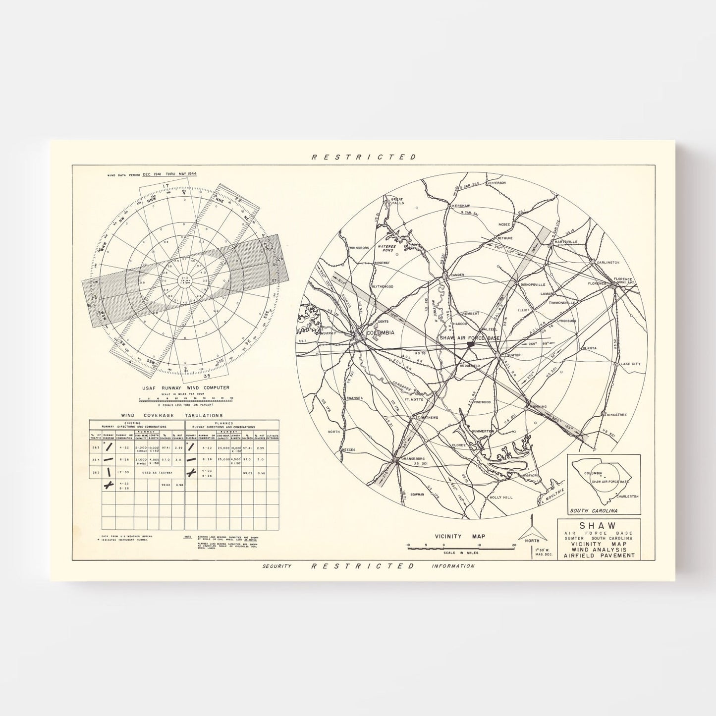 Vintage Map of Sumter, South Carolina, 1953 II