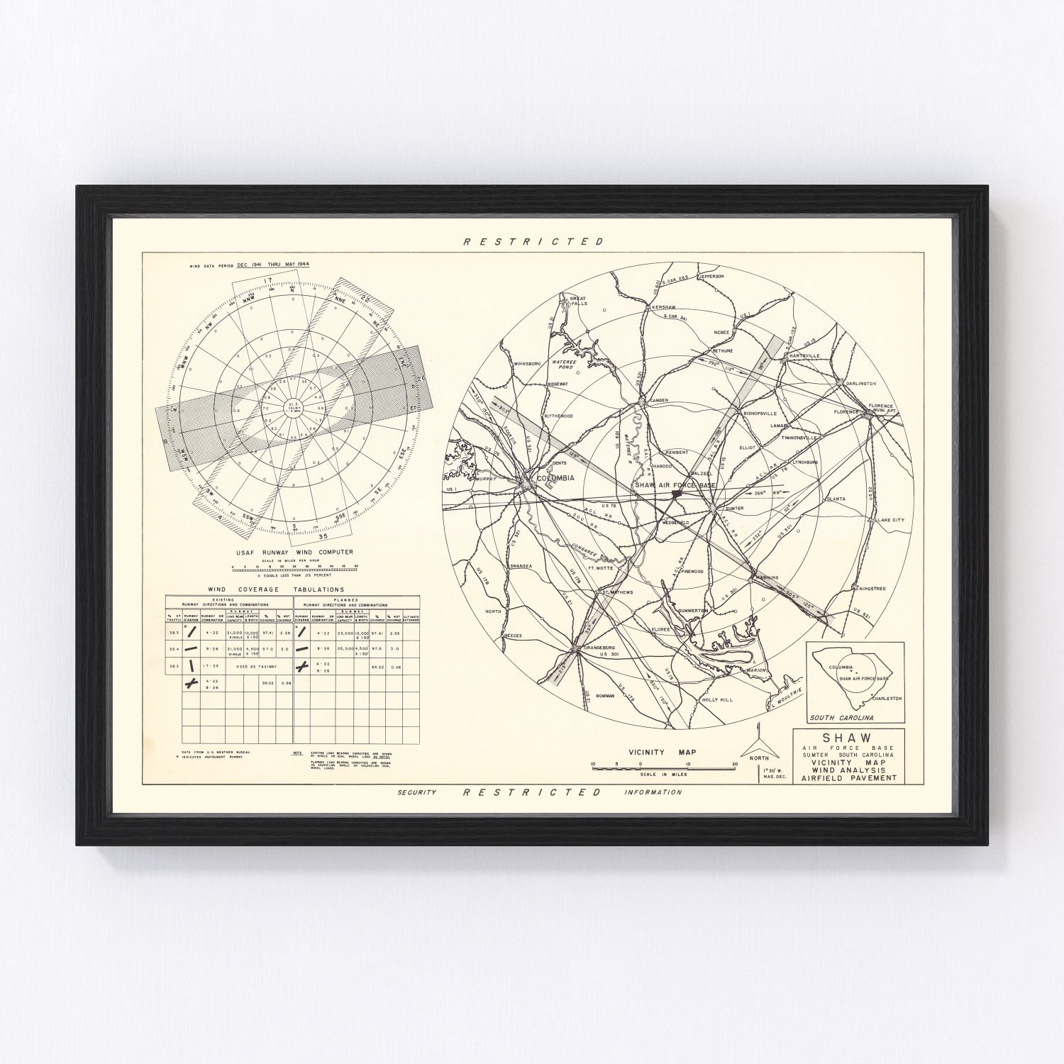 vintage map of Sumter, South Carolina, 1953