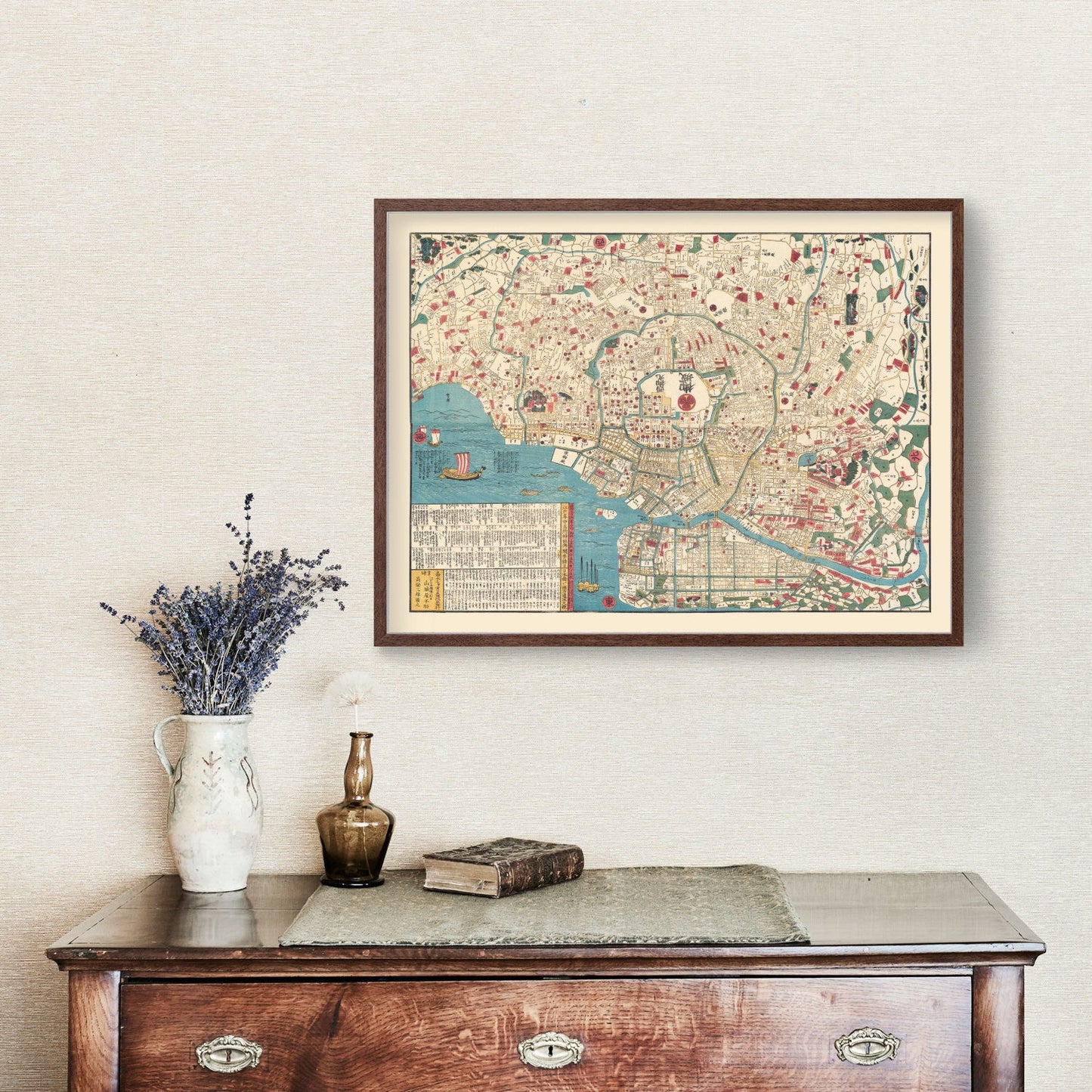 Vintage Map of Tokyo, Japan, 1854