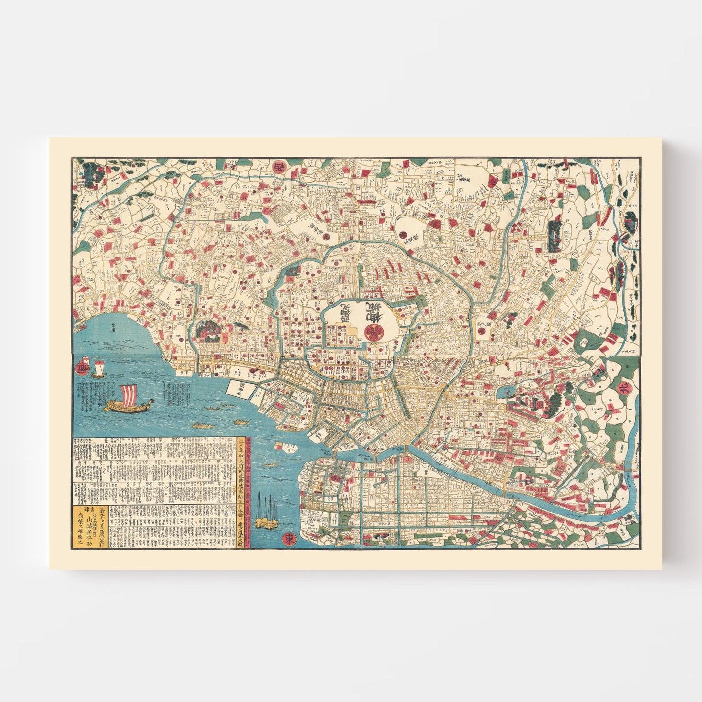 Vintage Map of Tokyo, Japan, 1854