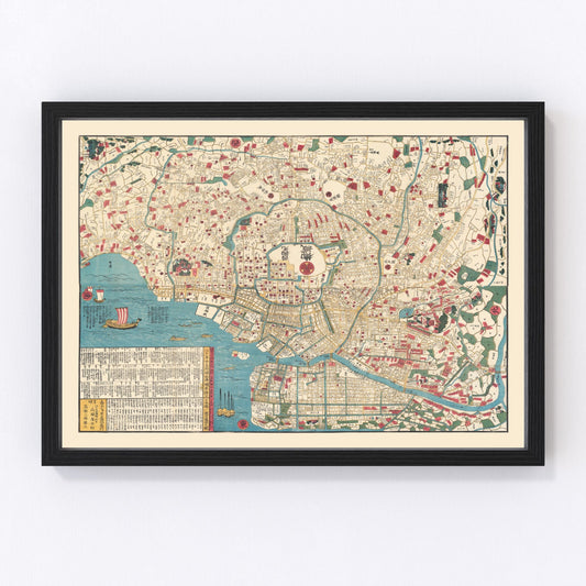 vintage map of Tokyo, Japan, 1854
