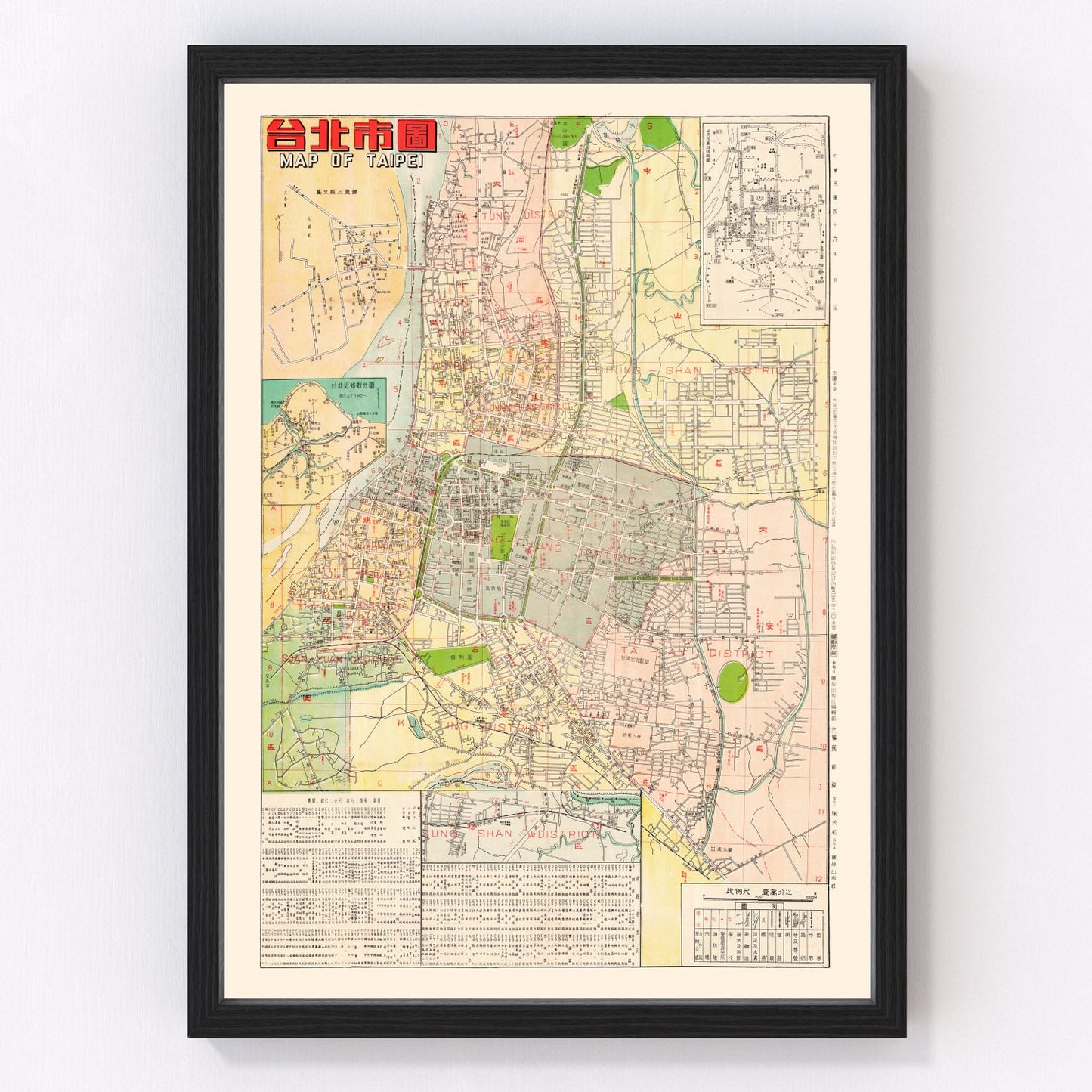 vintage map of Taipei, Taiwan, 1957