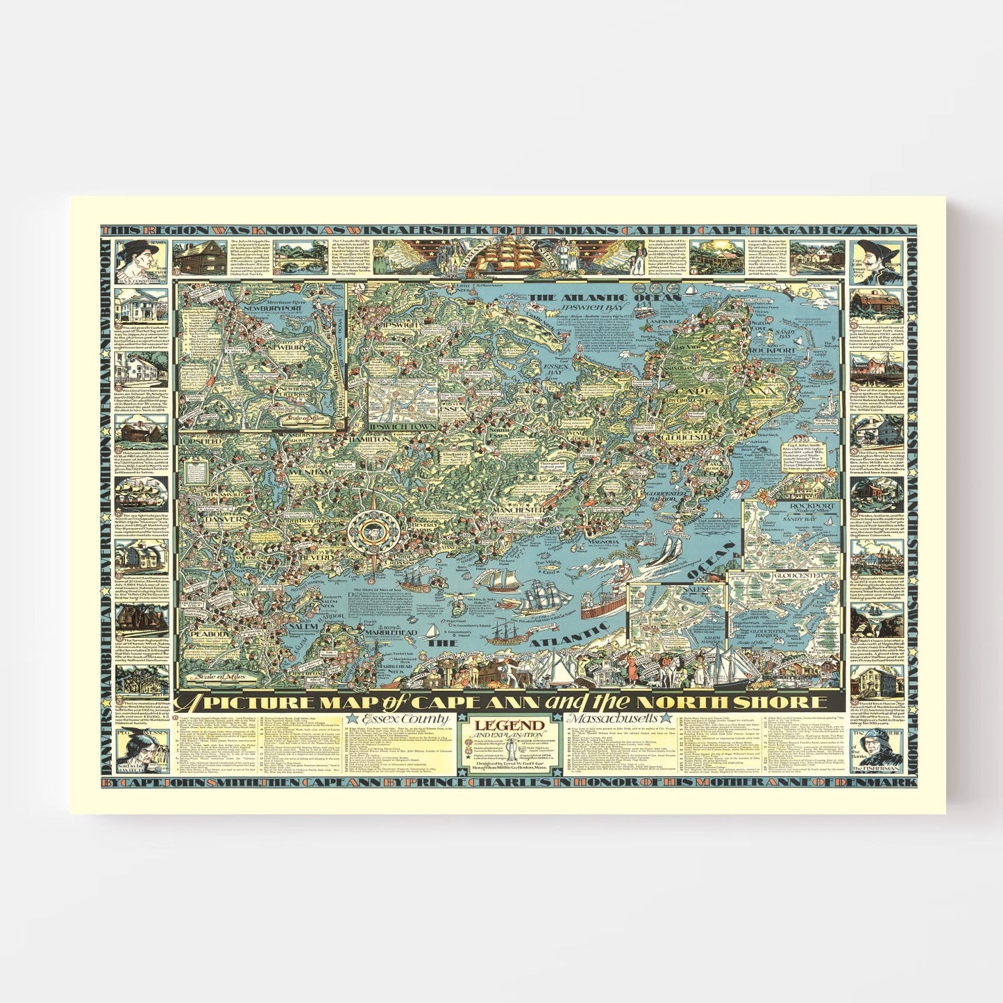 Vintage Map of Cape Ann, Massachusetts, 1934