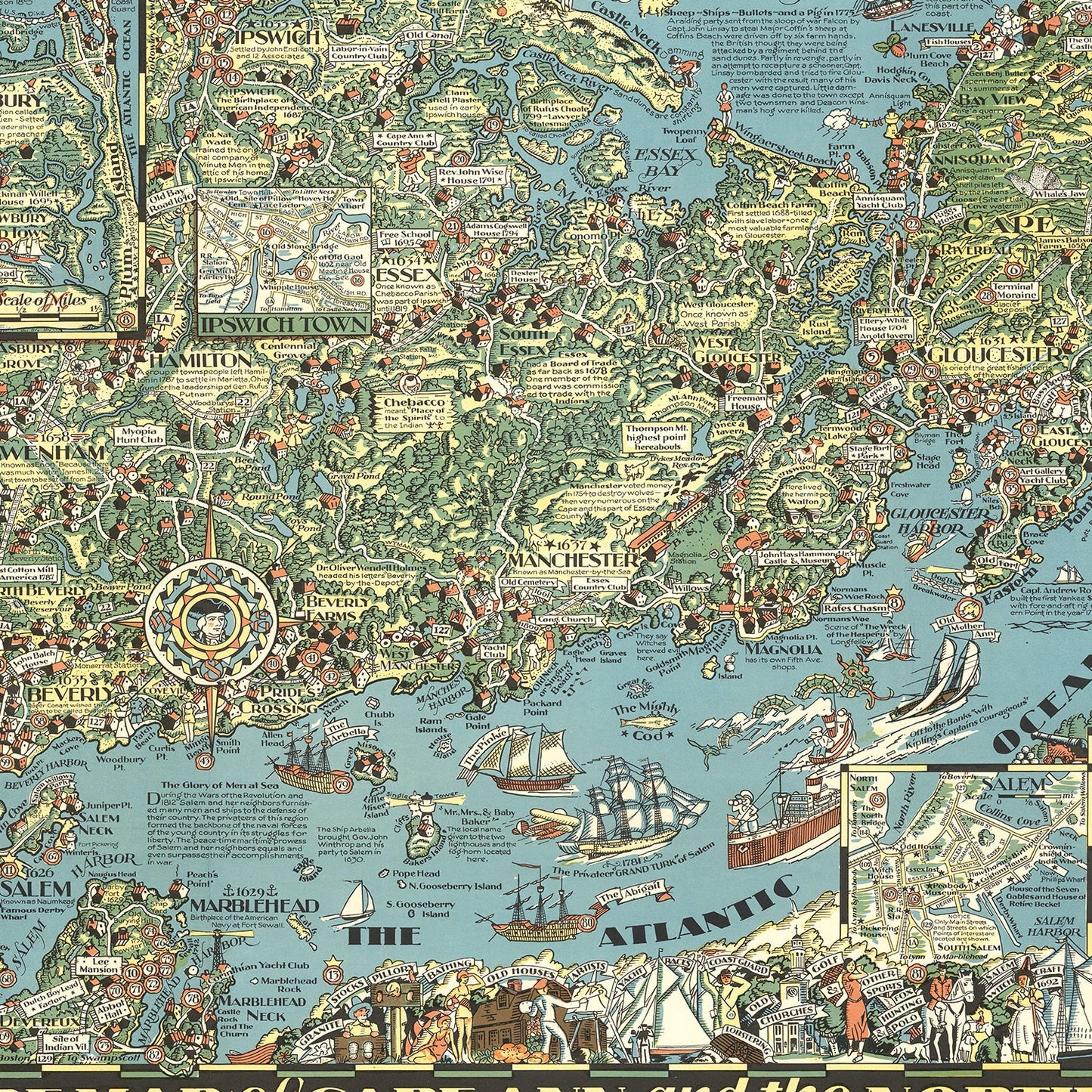 Vintage Map of Cape Ann, Massachusetts, 1934