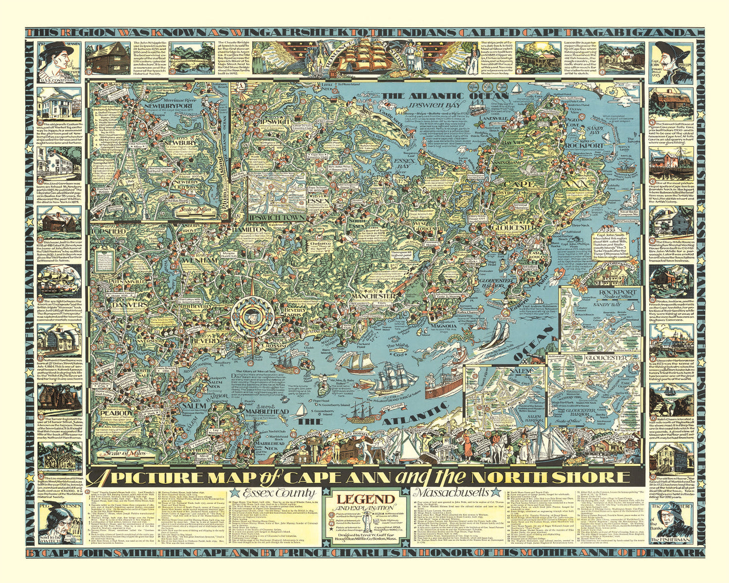 Vintage Map of Cape Ann, Massachusetts, 1934