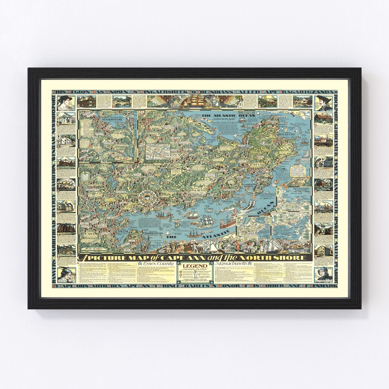 Vintage map of Cape Ann, Massachusetts, 1934, fishing peninsula