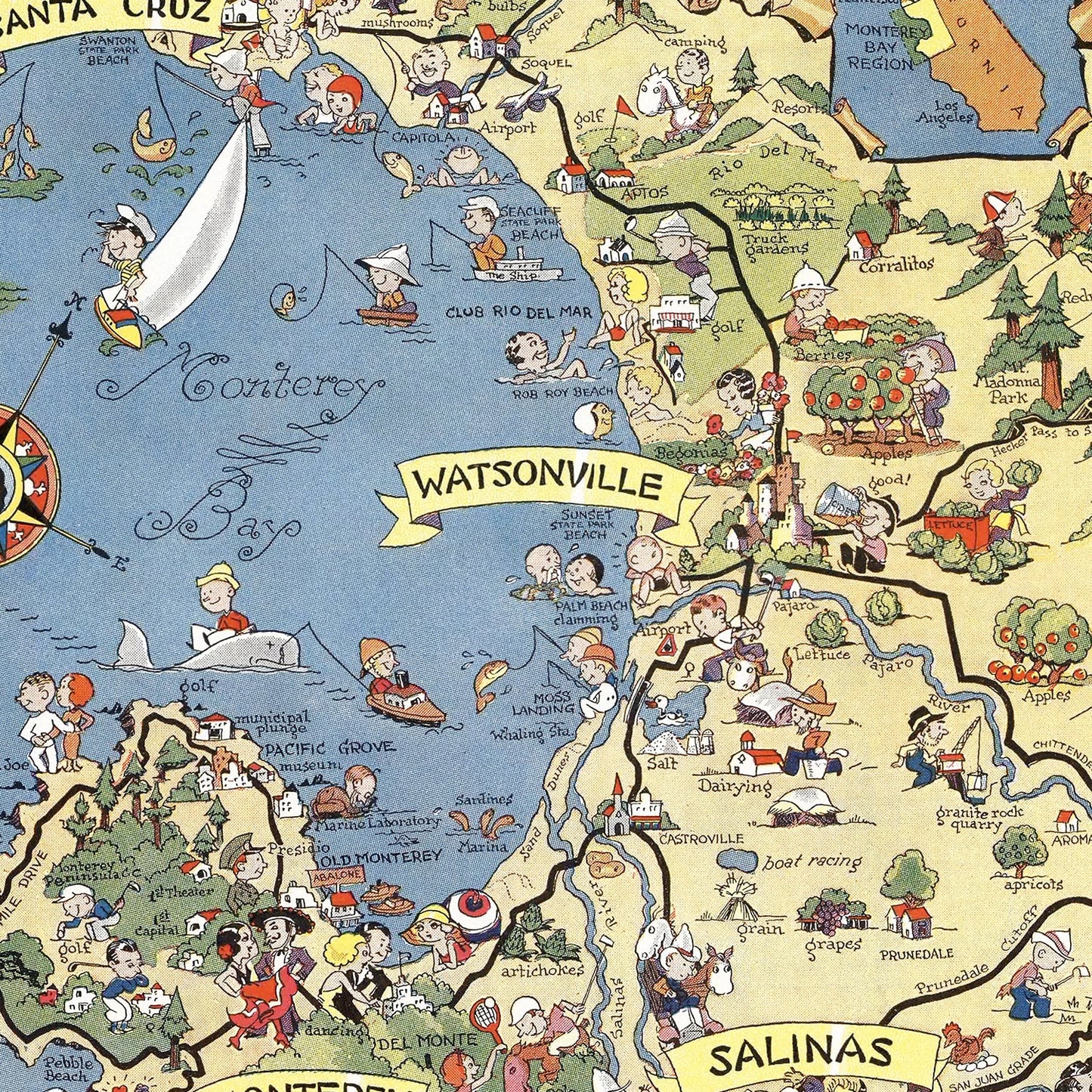 Vintage Map of Monterey County, California, 1932