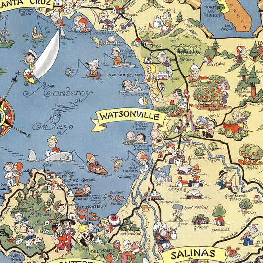 Vintage Map of Monterey County, California, 1932