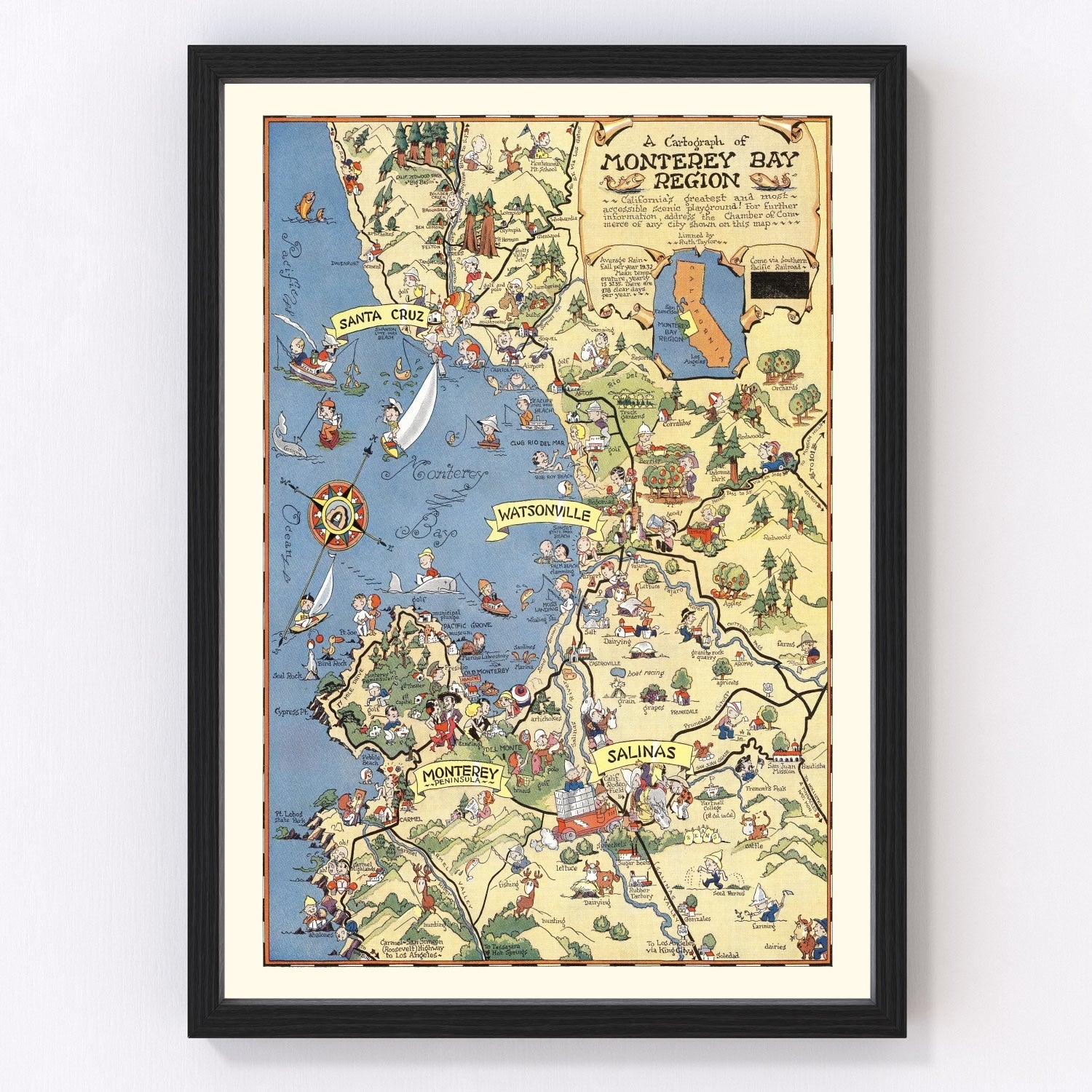 Vintage map of Monterey County, California, 1932
