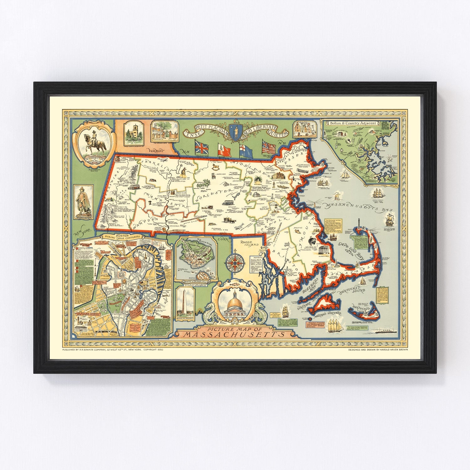 Vintage map of Massachusetts, 1930