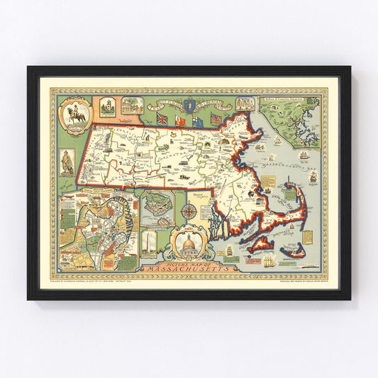 Vintage map of Massachusetts, 1930