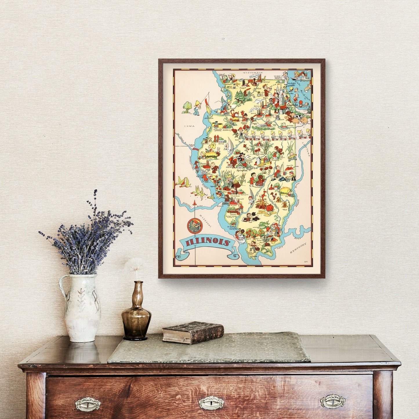 Vintage Map of Illinois, 1935