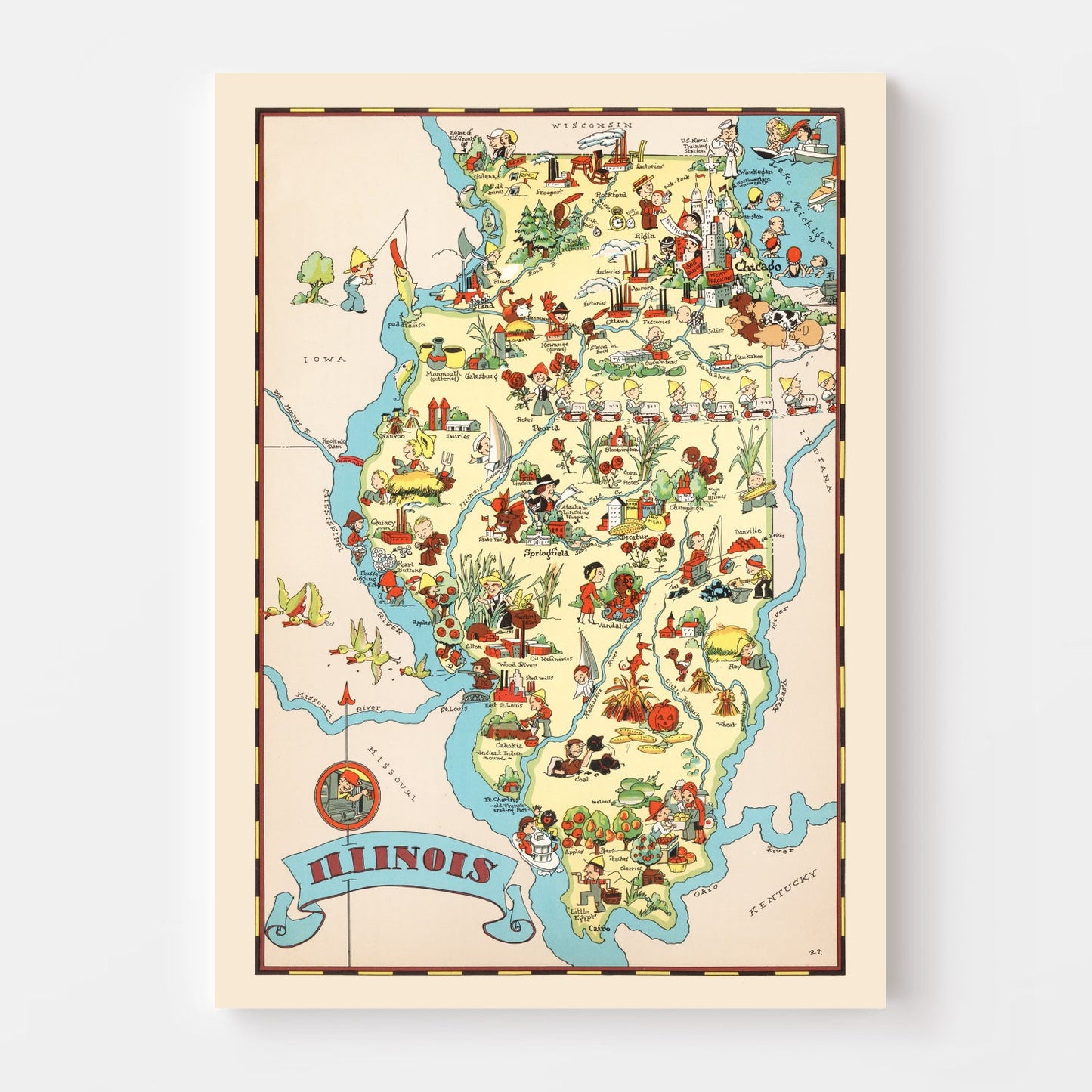 Vintage Map of Illinois, 1935