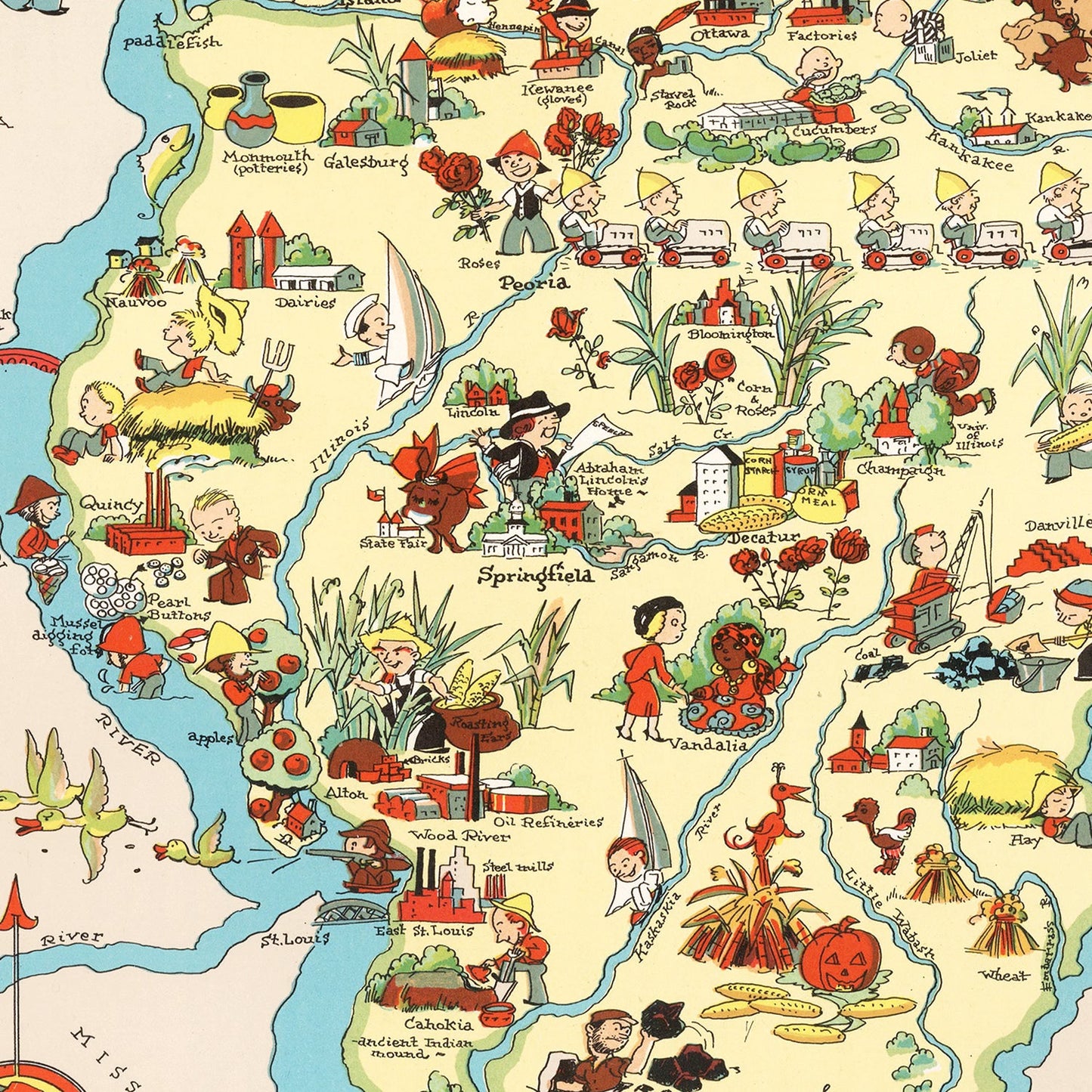 Vintage Map of Illinois, 1935