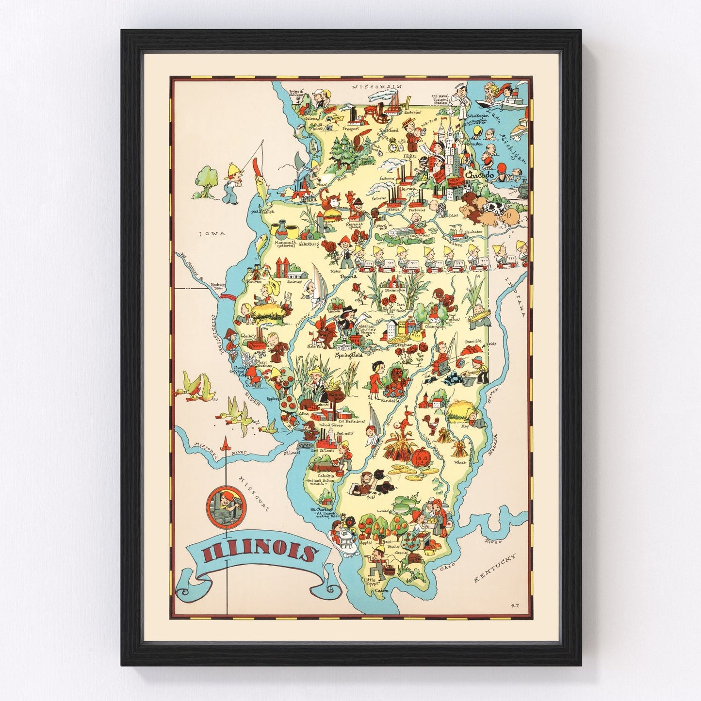 Vintage map of Illinois, 1935