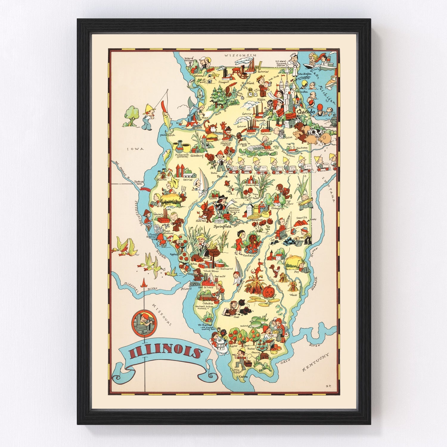 Vintage map of Illinois, 1935