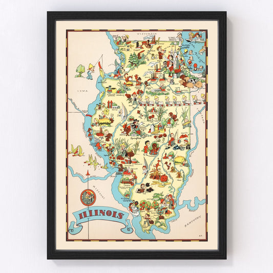 Vintage map of Illinois, 1935