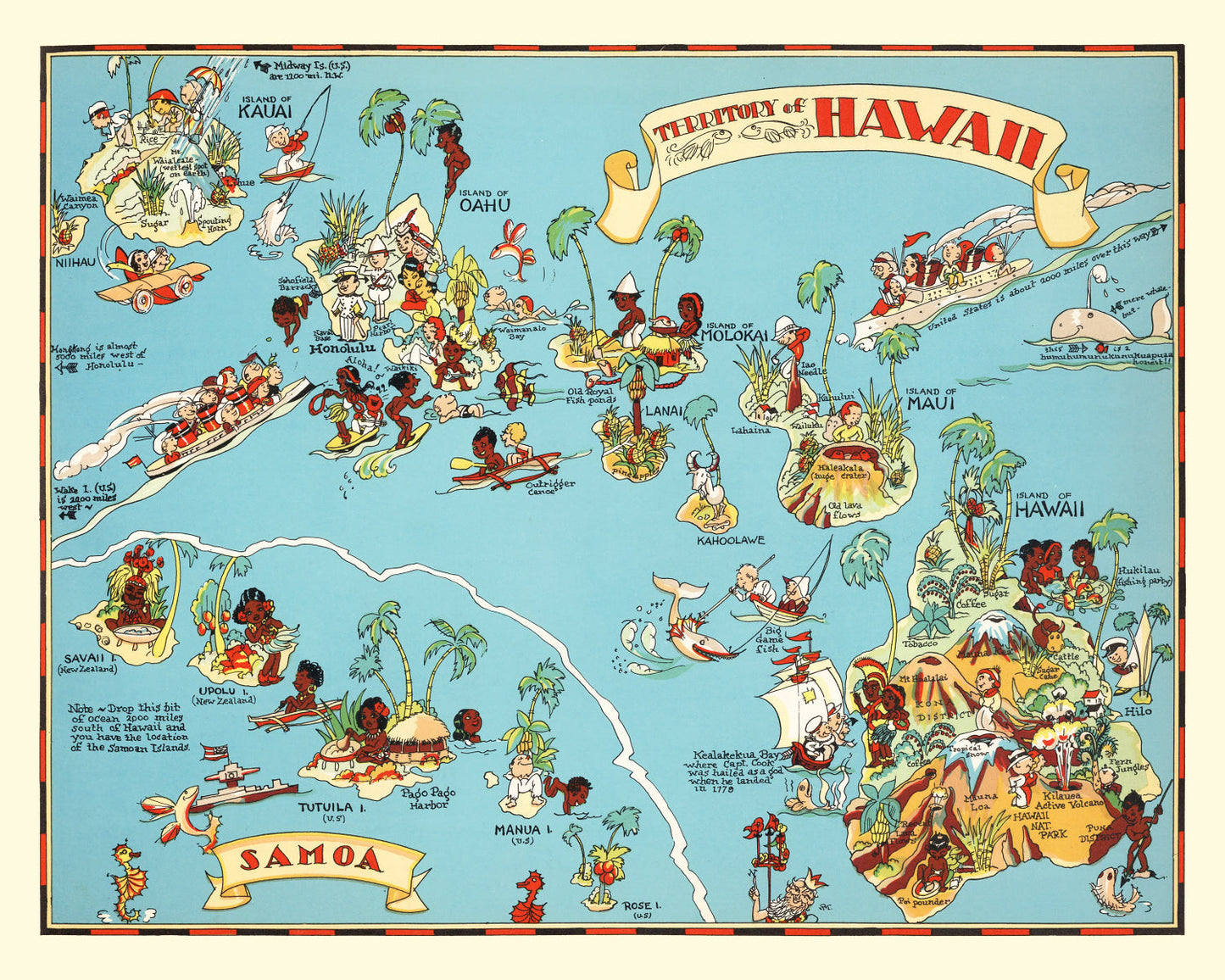 Vintage Map of Hawaii, 1935