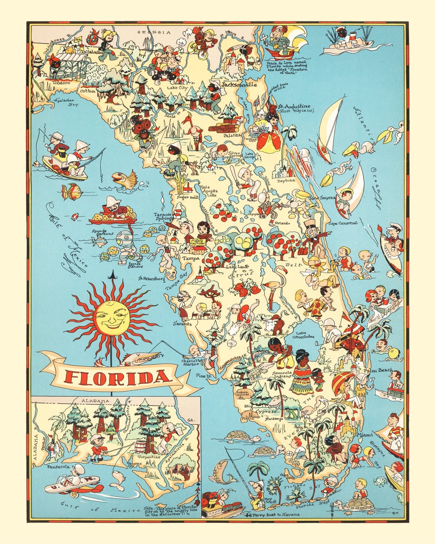 Vintage Map of Florida, 1935