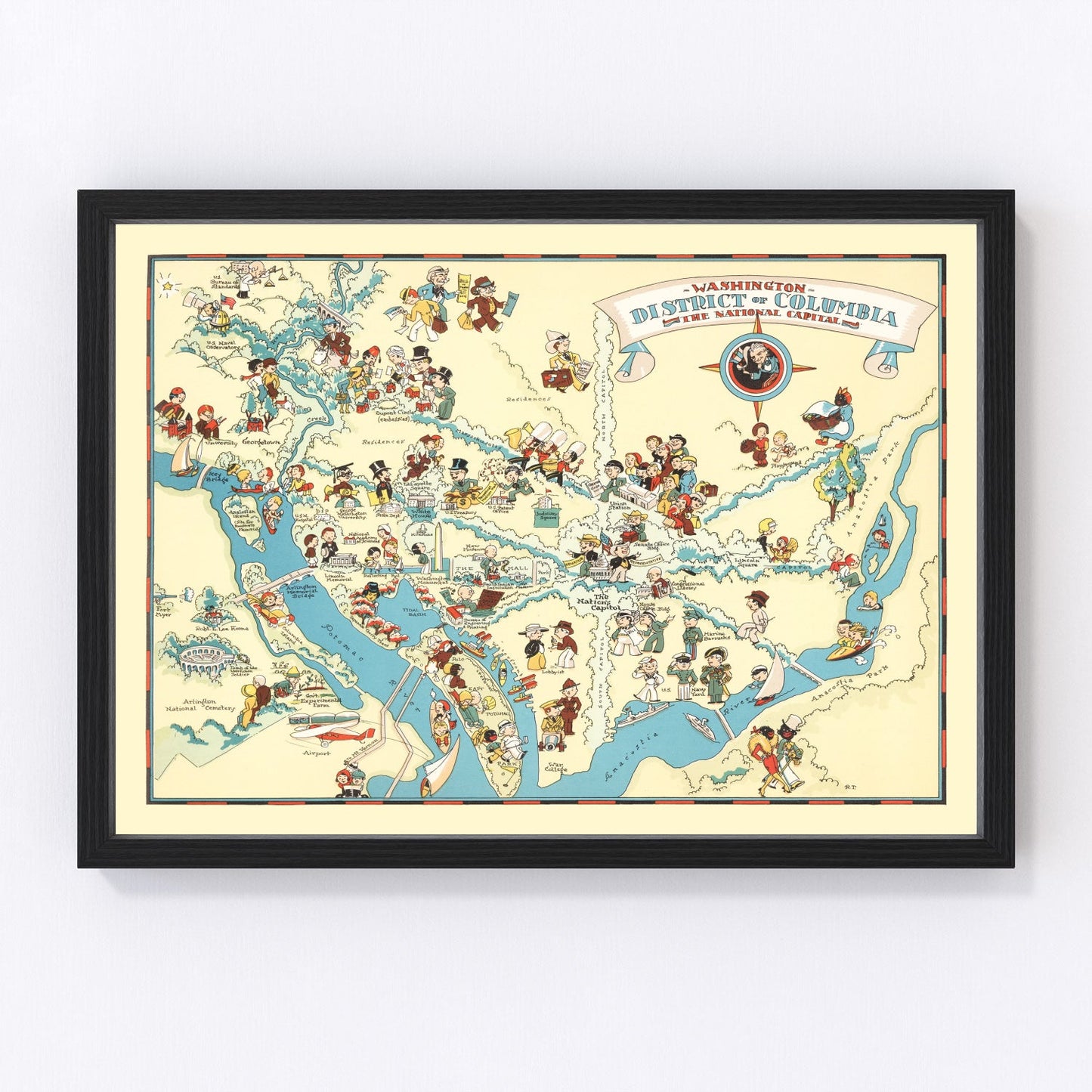 Vintage map of Washington DC, 1935 - Depression era restored cartographic print
