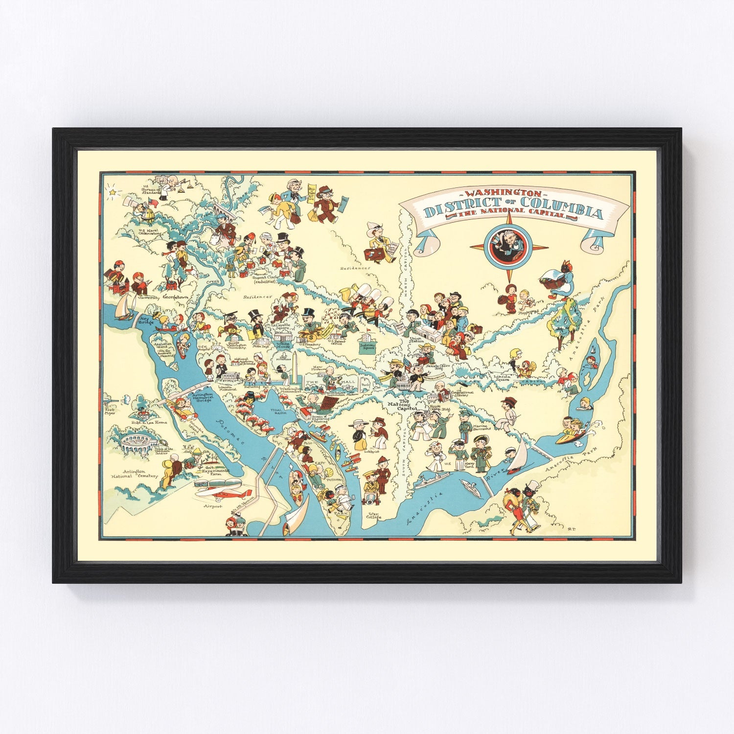 Vintage map of Washington DC, 1935 - Depression era restored cartographic print