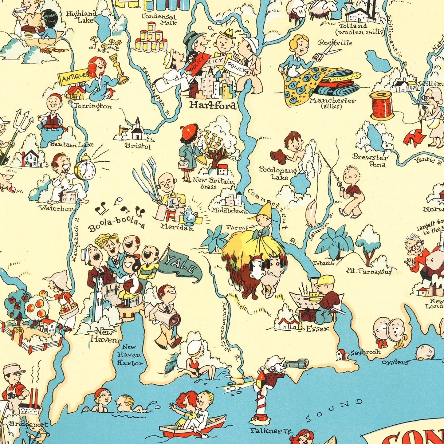 Vintage Map of Connecticut, 1935