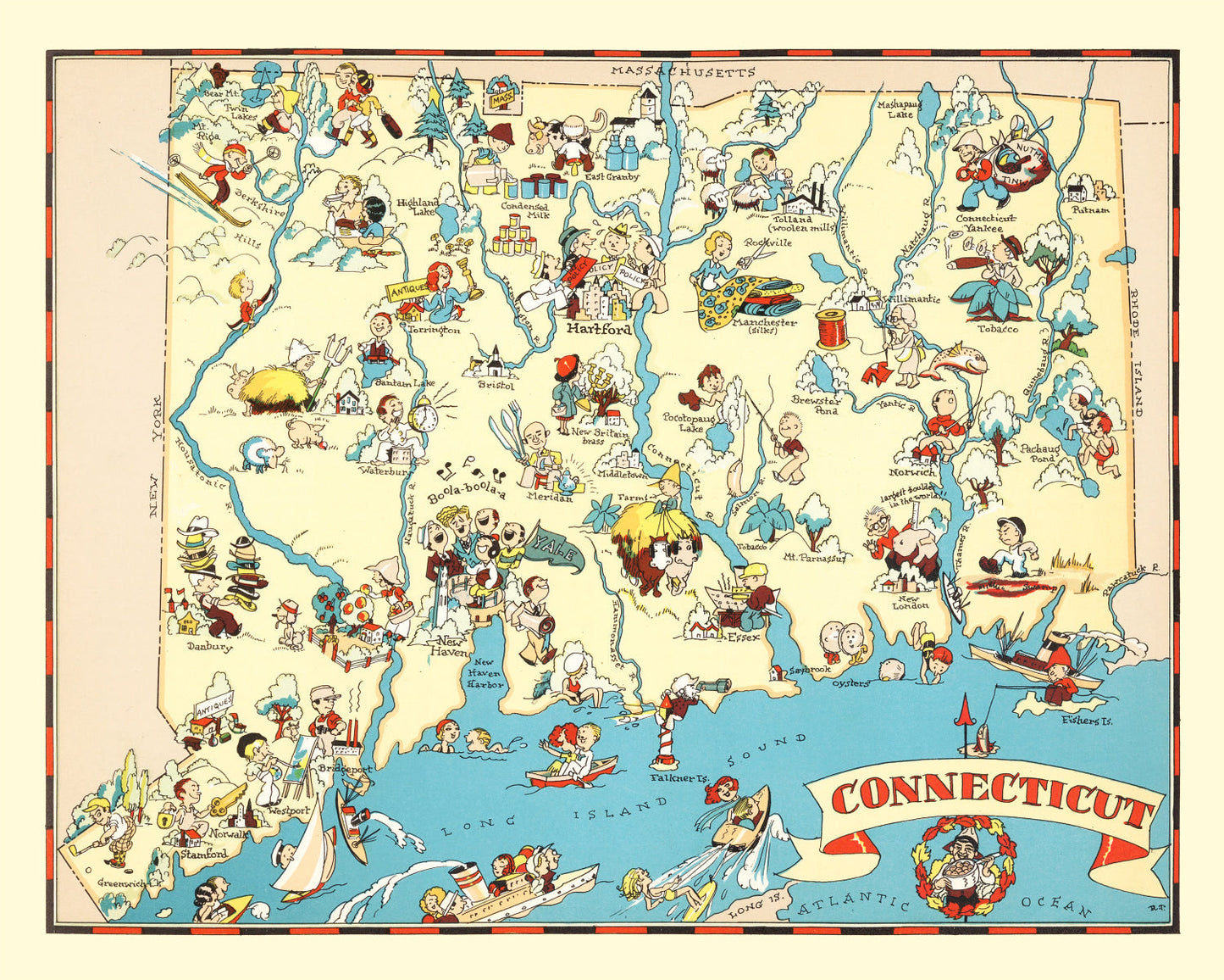 Vintage Map of Connecticut, 1935