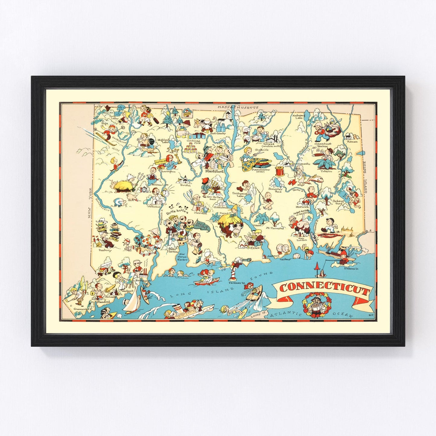 vintage map of Connecticut, 1935