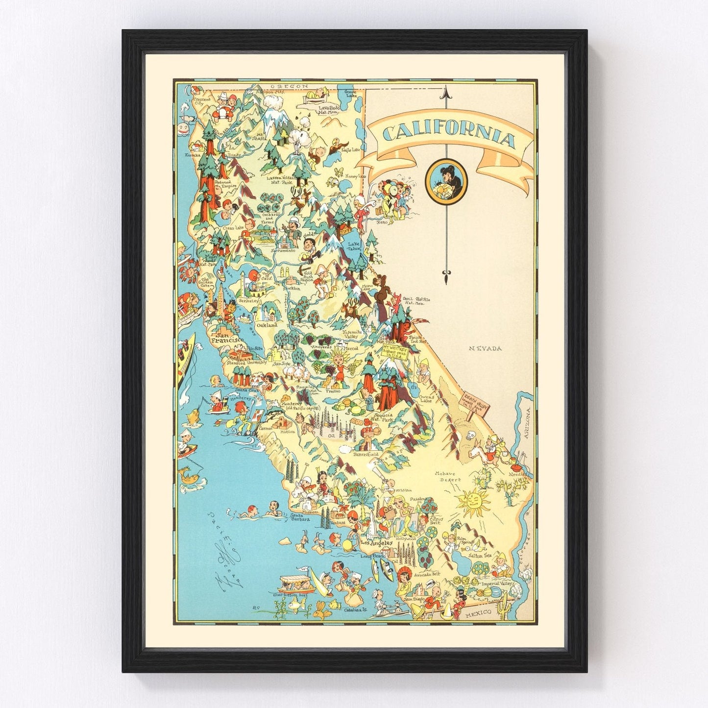 Vintage map of California, 1935, Depression-era highway restored print
